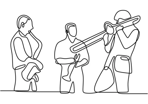 Dessin Trait Continu Jazz Musical Groupe Jazz Trois Personnes Qui — Image vectorielle