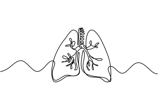 肺の単回連続線画 人間の臓器1行のイラストを肺 モバイルコンセプトとWebアプリのアイコンのための人間の部品の要素 最小限の肺の設計輪郭の図面 解剖学的概念 — ストックベクタ