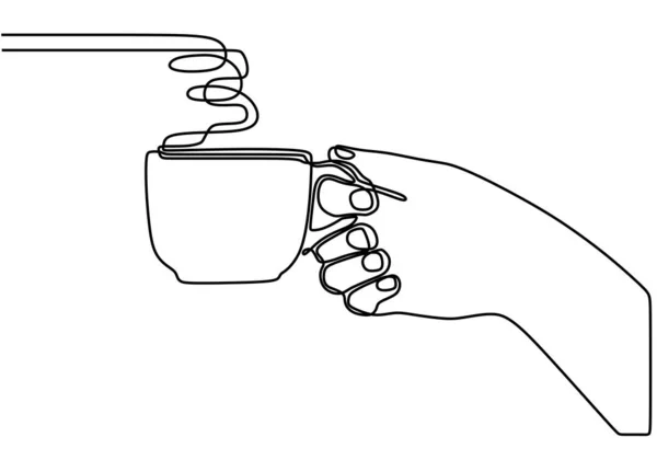 Непрерывный Рисунок Линии Одной Руки Держа Чашки Кофе Изолированы Белом — стоковый вектор