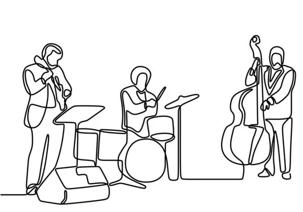 Один Рядок Малює Джазового Музичного Програвача Група Віолончелістів Труба Саксофон — стоковий вектор