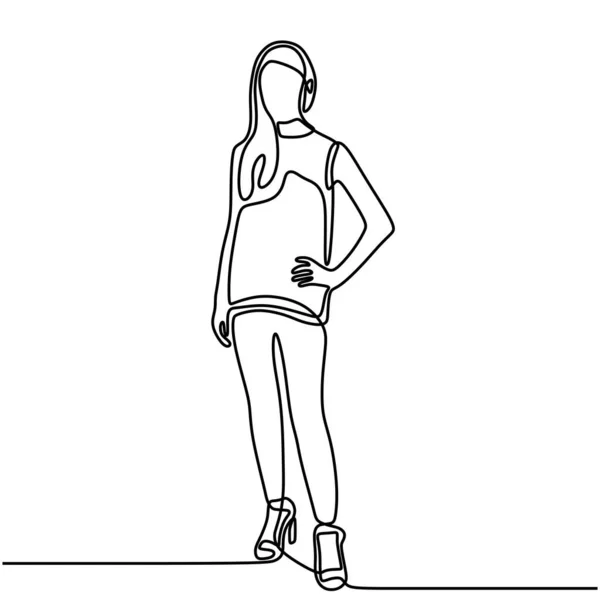 Eine Einzige Linienzeichnung Einer Jungen Model Frau Nimmt Eine Pose — Stockvektor