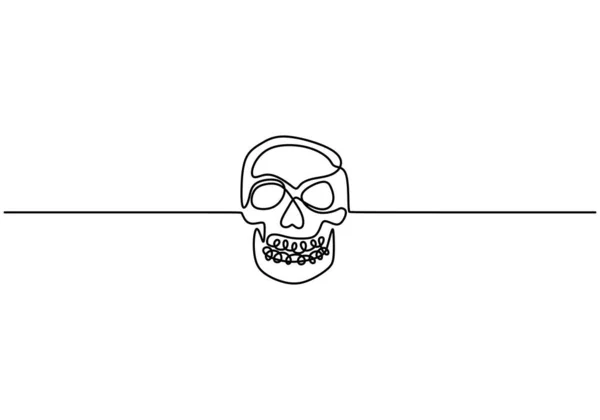 Contour Tekening Continue Een Lijn Met Menselijke Schedel Een Enkele — Stockvector