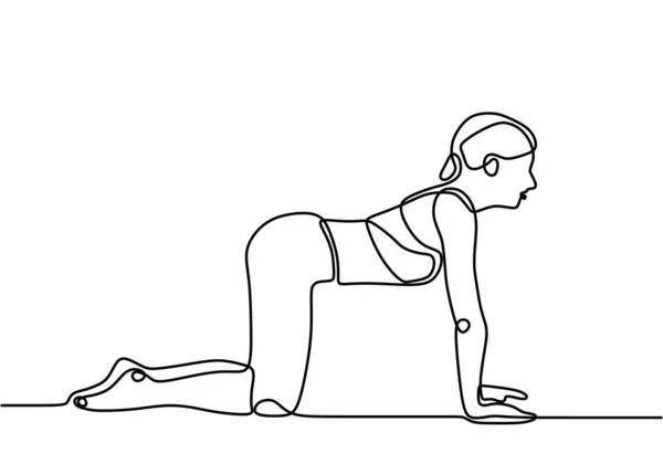 Mujer Haciendo Yoga Ejercicio Continuo Una Línea Vector Ilustración Minimalismo — Vector de stock