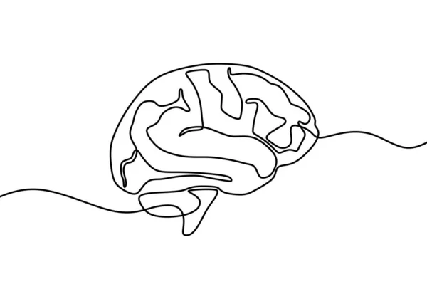 Arte Línea Continua Dibujo Una Línea Cerebro Humano Dibuja Mano — Vector de stock