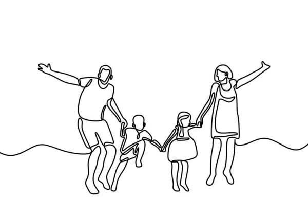 Непрерывный Рисунок Одной Линии Счастливые Родители Играют Детьми Молодые Родители — стоковый вектор