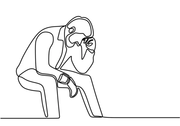 Непрерывный Рисунок Сидящего Молодого Человека Размышляющего Своей Проблеме Мужчина Беде — стоковый вектор
