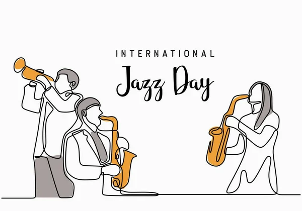 Kontinuierlich Eine Linie Zieht Den Internationalen Jazztag Musik Player Gruppe — Stockvektor