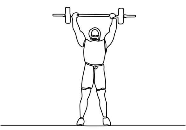 One Line Drawing Continuous Line Art Strong Athletic Guy Lifting — Stock Vector