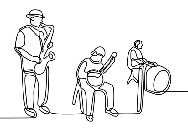 Ciągły Rysunek Jednego Wiersza Jazzu Grupy Muzycznej Minimalizm Projektowania Temat — Wektor stockowy