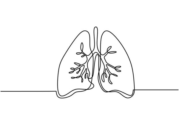 肺の単回連続線画 人間の臓器1行のイラストを肺 モバイルコンセプトとWebアプリのアイコンのための人間の部品の要素 最小限の肺の設計輪郭の図面 解剖学的概念 — ストックベクタ
