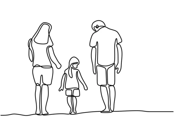 Ebeveynler Kızlarıyla Yürümeye Devam Ediyor Mutlu Aile Tatilleri Birlikte Vakit — Stok Vektör