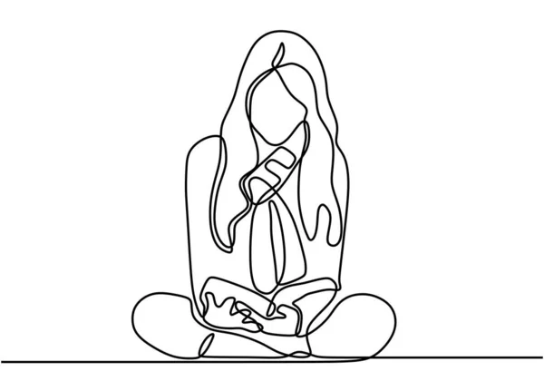 Dessin Continu Jeune Femme Lisant Livre Jolie Fille Assise Sur — Image vectorielle