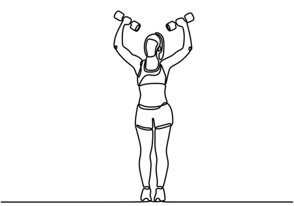 Vrouw Tillen Gewichten Continue Een Lijn Tekening Een Meisje Bodybuilder — Stockvector