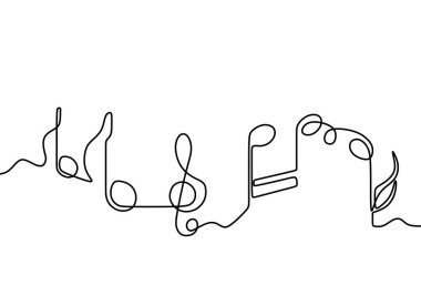 Müzik notası vektör illüstrasyonu, tek bir aralıksız çizgi çizim stili. Beyaz arka planda izole edilmiş bir şarkı tonu yaratan müzik sembolü. Minimalizm işareti ve müzik sembolü.