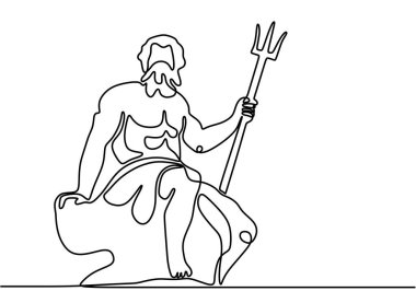 Poseidon 'un bir çizimi. Poseidon deniz tanrısı, fırtınalar, depremler ve atlar. Antik Yunan dininde ve mitolojisinde on iki olimpiyatçıdan biriydi. Heykel vektör illüstrasyonu