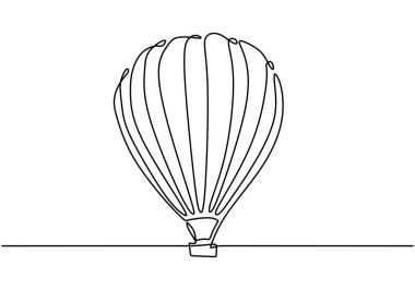 Devamlı çizgiler sıcak hava balonu çiziyor. Hava balonuyla iyi tatiller. Yukarıdan manzarayı görebiliyorsun. Retro zeplin ya da taşıma ikonu. Bulut konseptinde balon. Vektör çizimi çizimi