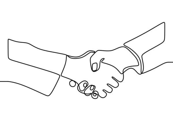 连续一行矢量表示握手 用一条线勾画出业务伙伴之间的握手 商业协议的概念孤立在白色背景上 简约主义风格 — 图库矢量图片