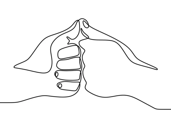 親指の1本の線画 握手の代わりに2本の親指が互いに触れる 手の取引や偉大な兆候を示す 連続ライン指アップ ビジネスパートナーのコンセプト ベクターイラスト — ストックベクタ