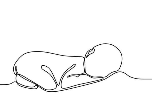 одна строка рисует иллюстрацию ребенка. Симпатичный спящий младенец нарисовал из руки картину силуэта. Современное искусство минимализма. Малыш в стиле минимализма. Векторная иллюстрация