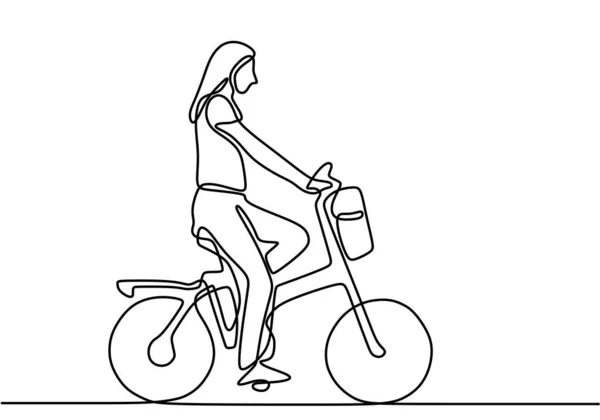 Непрерывный Рисунок Одной Линии Красивой Девушки Велосипеде Стиле Минимализма Девушка — стоковый вектор