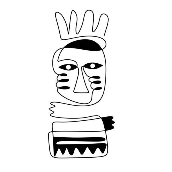 Kabile Insanları Yerli Aztek Soyutlarlar Sürekli Bir Çizgi Minimalizm Siyah — Stok Vektör