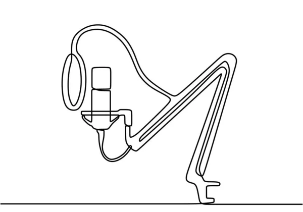 Непрерывный Рисунок Векторной Иконки Микрофона Радиостанции Подкаст Микрофон Руки Рисовать — стоковый вектор