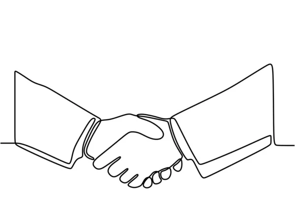连续画线的握手 用一条线与商业伙伴握手 商业协议的概念孤立在白色背景上 矢量图解 — 图库矢量图片