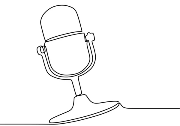 Непрерывный Рисунок Векторной Иконки Микрофона Радиостанции Подкаст Микрофон Руки Рисовать — стоковый вектор
