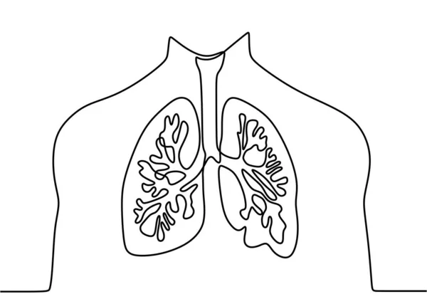 Une Seule Ligne Continue Art Des Poumons Médecine Saine Contre — Image vectorielle