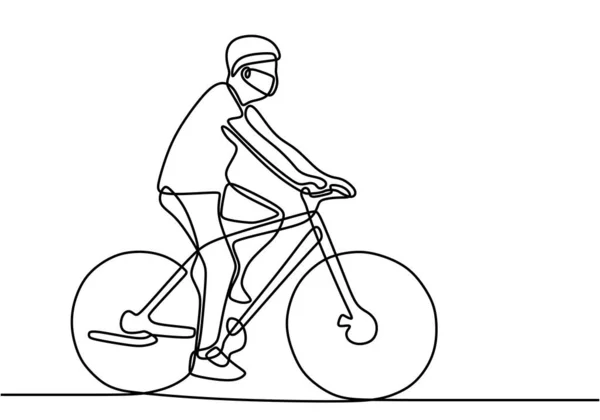 Homem Desenho Contínuo Uma Linha Uma Bicicleta Uma Pessoa Andar —  Vetores de Stock