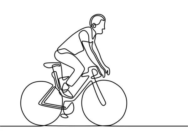 Una Línea Continua Dibujando Hombre Una Bicicleta Una Persona Montando — Vector de stock