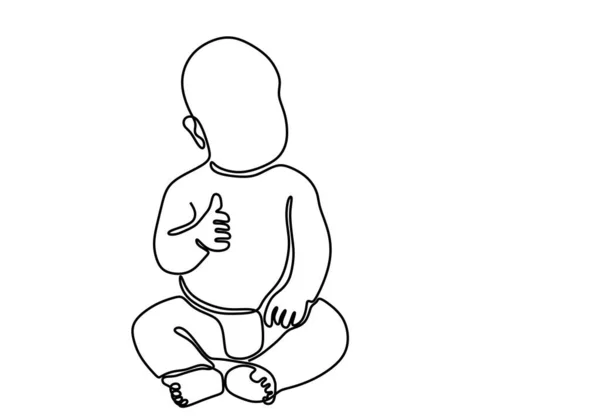 Ilustración Dibujo Una Línea Bebé Lindo Niño Sentado Suelo Feliz — Archivo Imágenes Vectoriales
