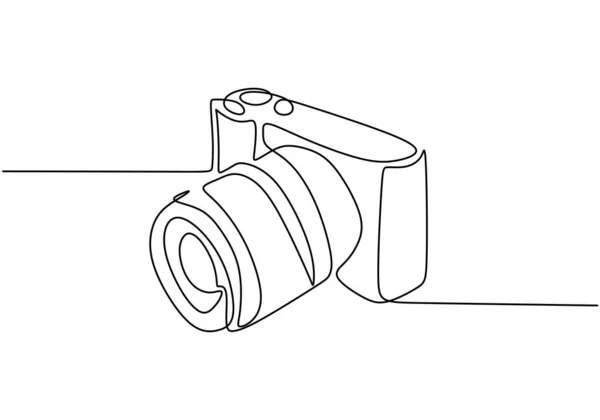 1つのラインカメラ設計 一本の連続線画ミニマリズムリニアスタイルの一眼レフカメラのデジタルベクトル 白い背景に隔離された写真機器のコンセプトベクトルデザインイラスト — ストックベクタ