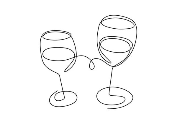 Disegno Continuo Una Linea Tifo Con Bicchieri Vino Champagne Minimalismo — Vettoriale Stock