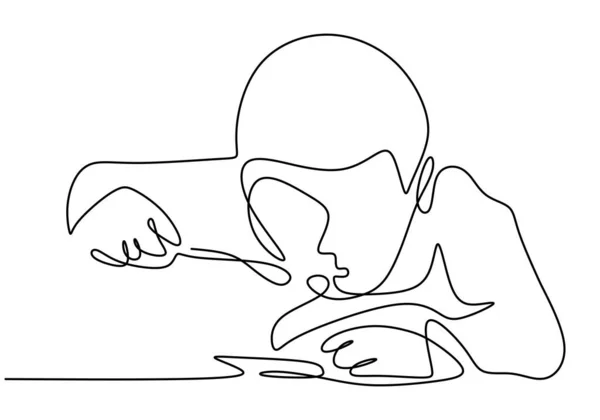 Непрерывный Рисунок Одной Линии Вектор Ребенок Ест Еду Минимализм Дизайн — стоковый вектор