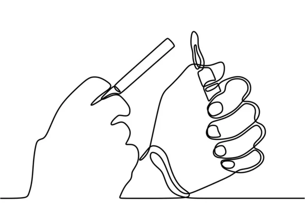 Vektor Menggambarkan Tangan Memegang Rokok Sementara Menyalakan Korek Api Kontinu - Stok Vektor