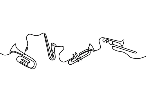 Disegno Linee Continue Strumento Jazz Strumenti Musicali Tromba Elettrica Violino — Vettoriale Stock