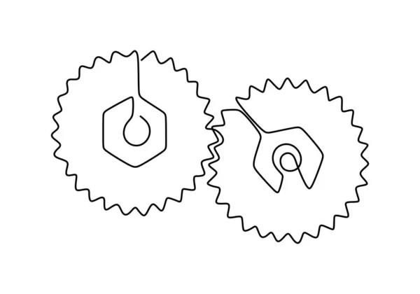 Una Línea Continua Ruedas Engranajes Móviles Plantilla Logotipo Empresa Símbolo — Archivo Imágenes Vectoriales