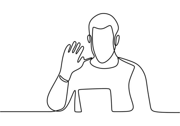 Desenho Linha Contínua Homem Sentado Enquanto Faz Videochamada Seu Telefone — Vetor de Stock