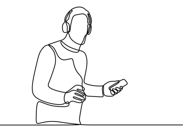 Άντρας Ακουστικά Στο Σπίτι Ένα Συνεχές Σχέδιο Γραμμής Του Αρσενικού — Διανυσματικό Αρχείο