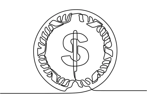 Single Continuous Line Art Coin Money Dollar Coin Icon Isolated — Stock Vector