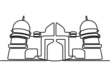 Cami el çizimi vektör çizimi, çizim. Bir, aralıksız çizgi çizimi, minimalist tasarım ile özetlenmiş beyaz arkaplan islami simge işareti.