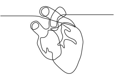 Minimalist dizaynlı bir insan kalbi çizimi beyaz bir arkaplanda izole edilmiş..