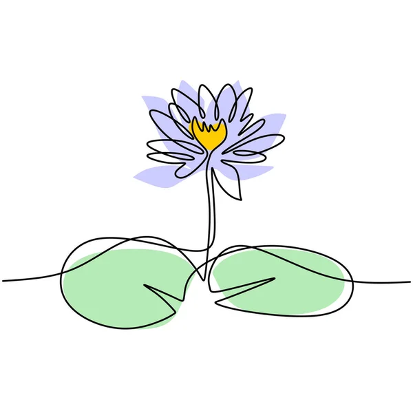 Çiçek Nilüfer Çiçeği Sürekli Çizgi Vektör Çizimi Güzel Nilüferler Beyaz — Stok Vektör