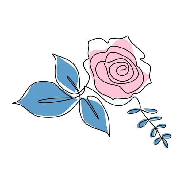 Одна Линия Поднялась Дизайн Непрерывный Рисунок Розового Цветка Красивый Розовый — стоковый вектор