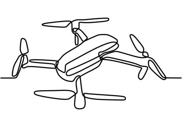 Een Lijn Continue Tekening Vliegende Quadcopter Drone Met Minimalistisch Ontwerp — Stockvector