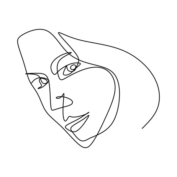 Femme Visage Ligne Continue Dessin Beauté Mode Femme Jeune Figure — Image vectorielle