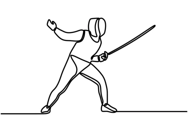 Один Безперервний Малюнок Молодого Професійного Спортсмена Масці Фехтування Репера Концепція — стоковий вектор