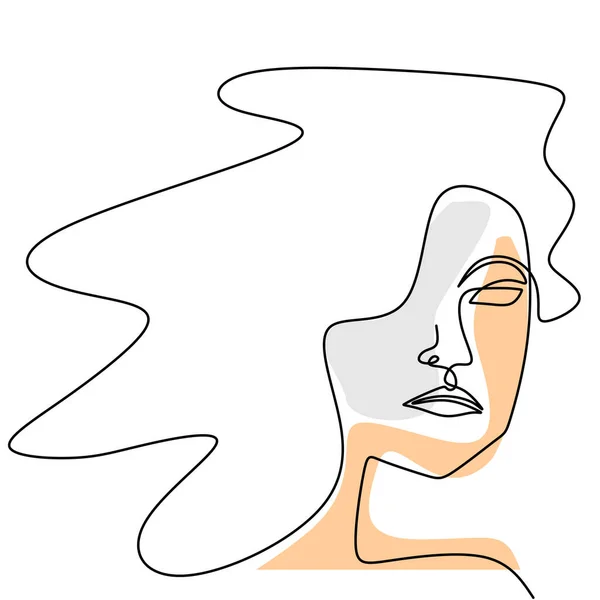 Woman Face One Line Drawing Abstract Beautiful Lady Minimalistic Design — Stock Vector