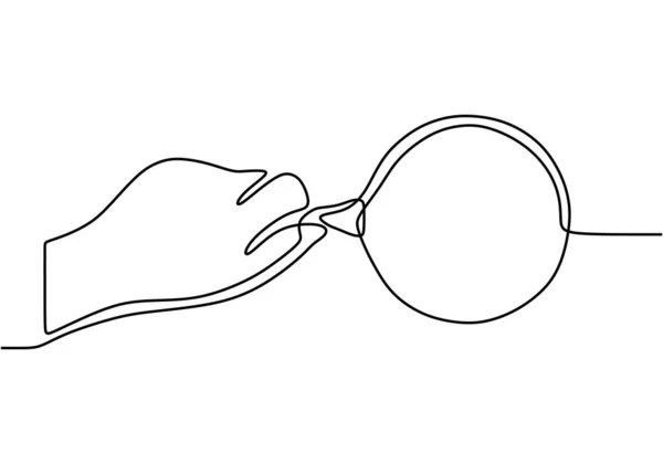 Vänster Hand Hålla Förstoringsglas Dras Linje Enda Ritning Kontinuerlig Linje — Stock vektor